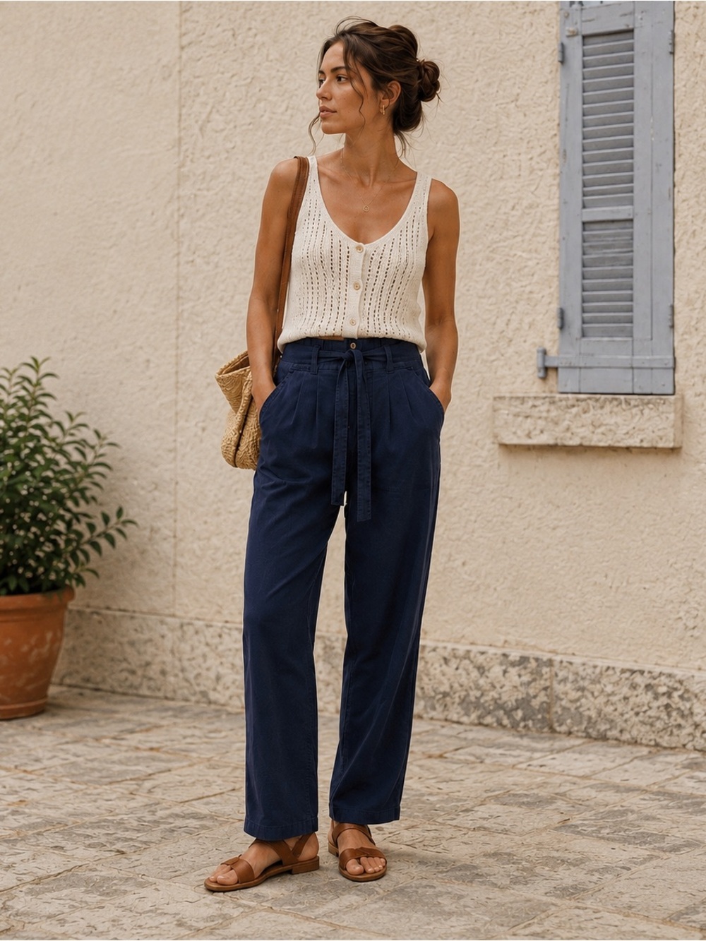 SO Prussian Blue Pleated Tie Waist Trousers | Quiet Luxe Straight Leg Pants